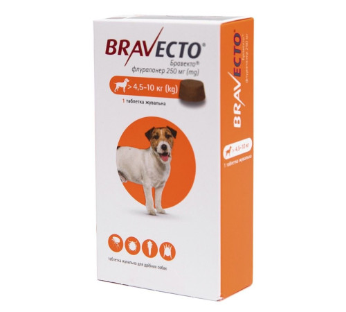 Таблетки для собак Bravecto від 4,5 до 10 кг, 1 шт