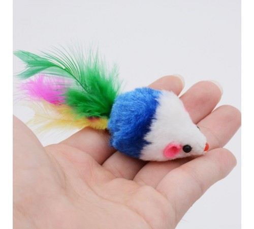 Іграшка для котів Pet Fun мишка з пірʼям 10,5 см - колір в асортименті