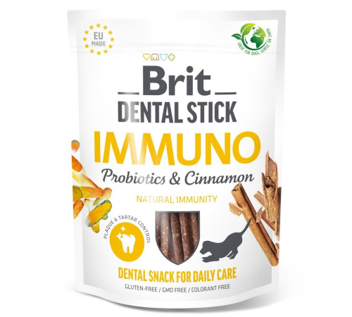 Ласощі для собак Brit Dental Stick Immuno 251 г 7 шт - пробіотики та кориця