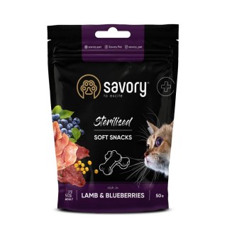 Savory - м'які ласощі з ягням та чорницями для здоров’я стерилізованих котів, 50г
