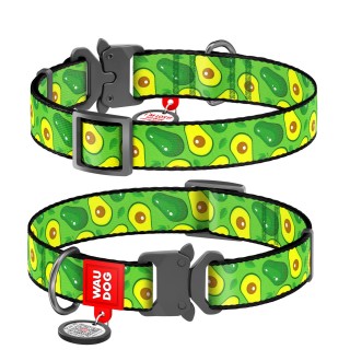 Нашийник WAUDOG Nylon з QR паспортом і малюнком «Авокадо» S 23-35 см / 15 мм (зелений)