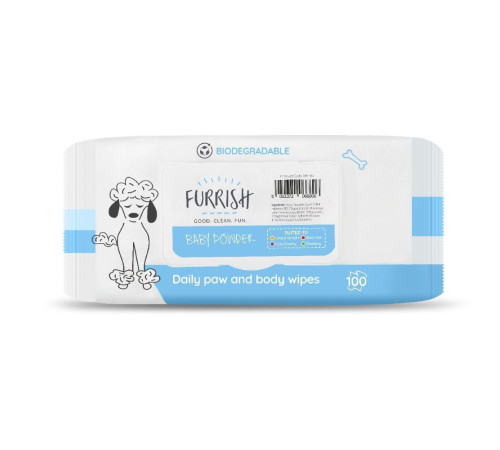 Серветки для собак Furrish Bath Wipes 100 шт - дитяча присипка