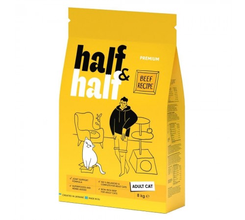 Сухий корм для котів Half&Half Adult 8 кг - яловичина