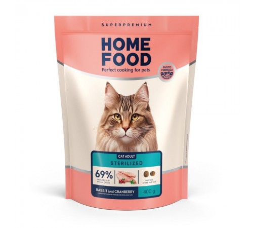 Сухий корм для котів Home Food Adult For Neutered Sterilised 400 г - кролик та журавлина