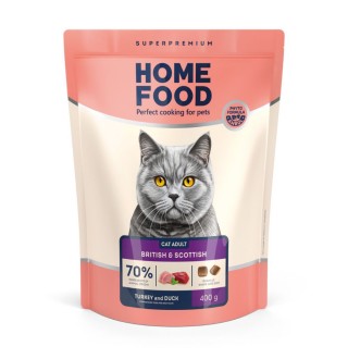 Home Food British and Scottish - сухий корм з індичкою та качкою для дорослих котів британської та шотландської породи, 400г