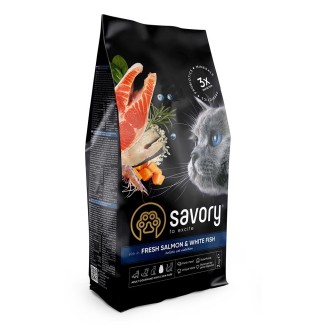 Savory Fresh Salmon & White Fish - сухий корм зі свіжим лососем і білою рибою для довгошерстих котів, 2кг