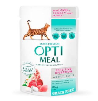 Вологий корм для котів з чутливим травленням Optimeal pouch 85 г (індичка і ягня)