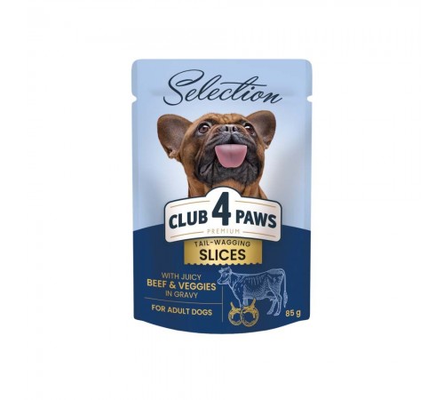 Вологий корм для дорослих собак малих порід собак Club 4 Paws Premium Selection pouch 85 г (яловичина та овочі)