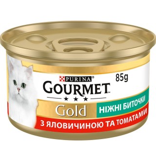 Purina Gourmet Gold - консервований корм Гурме, ніжні биточки з яловичиною і томатами для котів, 85г