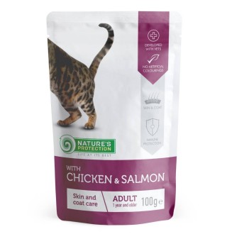 Вологий корм для котів Nature's Protection Skin & Соаt Care pouch 100 г - курка та лосось