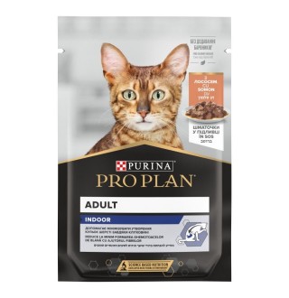 Purina Pro Plan Indoor - вологий корм шматочки в соусі з лососем для дорослих котівщо живуть вдома, 85г