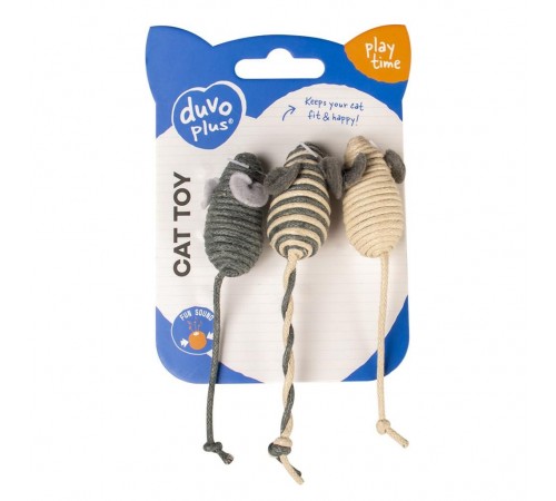 Іграшка Duvo + для котів мишка з бавовняної мотузки 14 х 2 х 1,5 см, 3 шт (в асортименті)