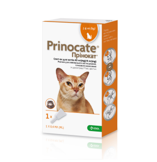 Prinocate Cat by KRKA - Прінокат протипаразитарні краплі на холку від бліх, кліщів і гельмінтів для котів та тхорів, до 4кг