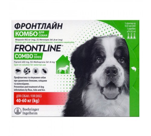 Краплі на холку для собак Boehringer Ingelheim Frontline Combo Spot-ON від 40 до 60 кг XL, 3 шт