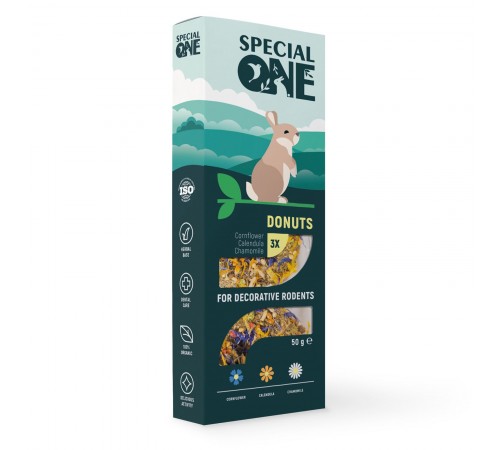 Ласощі для гризунів Special One «Пончики» 50 г / 3 шт (волошка, календула, ромашка)