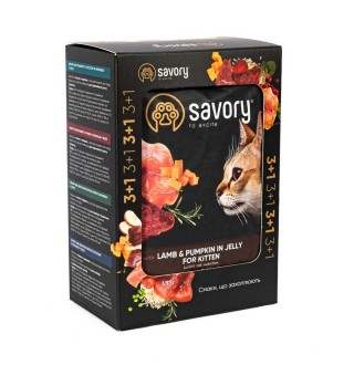 Набір корму для кошенят Savory Kitten pouch 3+1 шт х 85 г - ягня та гарбуз