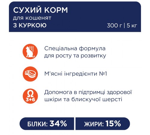 Сухий корм для кошенят Клуб 4 Лапи Premium 300 г - курка