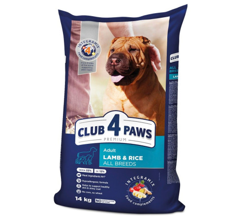 Сухий корм для собак усіх порід Club 4 Paws Premium 14 кг (ягня та рис)