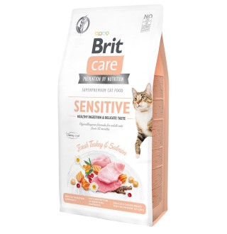 Сухий корм для вибагливих котів Brit Care Cat GF Sensitive HDigestion & Delicate Taste 7 кг - індичка і лосось