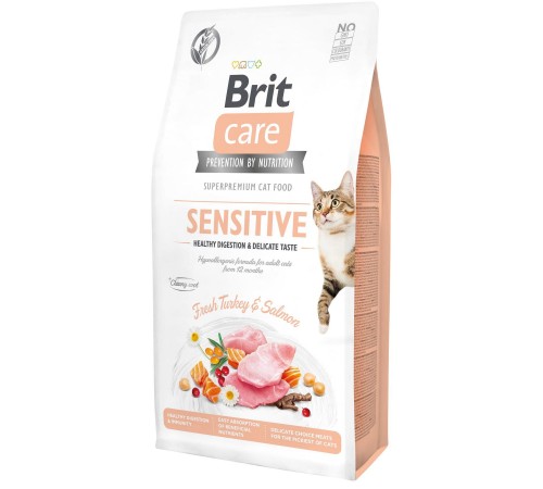 Сухий корм для вибагливих котів Brit Care Cat GF Sensitive HDigestion & Delicate Taste 7 кг - індичка і лосось