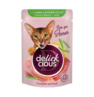 Вологий корм для котів Delickcious 85 г - ягня, курка та спаржа