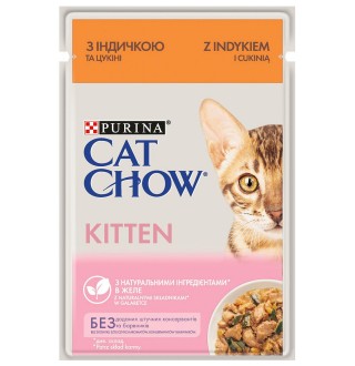 Purina Cat Chow Kitten - вологий корм шматочки в желе з індичкою та цукіні для кошенят, 85г