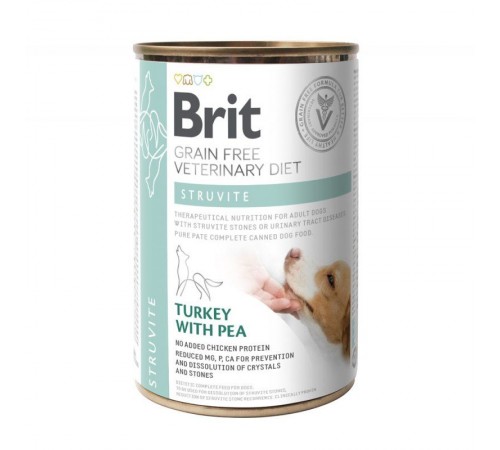 Вологий корм для собак Brit VetDiets Dog Struvite, при лікуванні та для профілактики сечокам'яної хвороби, 400 г (індичка та горошок)
