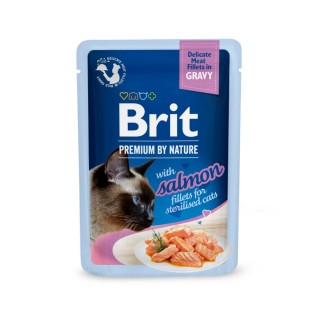 Вологий корм для котів Brit Premium Delicate Fillets in Gravy Salmon For Sterilised pouch 85 г - лосось