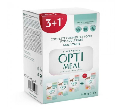 Набір 3+1 вологий корм для котів Optimeal Adult, 340 г - асорті