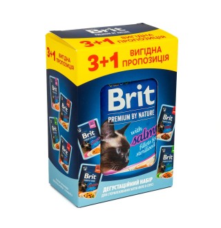 Набір вологого корму для котів Brit Premium Delicate Fillets in Gravy Chicken for Sterilised pouch 3+1 шт х 85 г - асорті