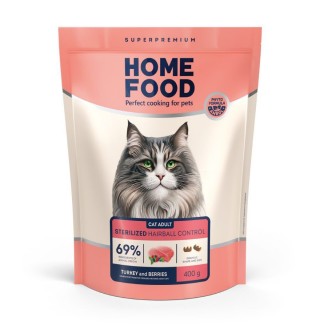 Home Food Hairball Control for Sterilised - сухий корм з індичкою та ягодами для виведення шерсті зі шлунку стерилізованих дорослих котів, 400г