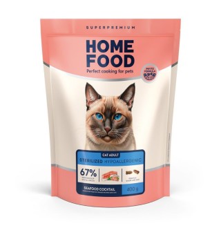 Home Food Hypoallergenic for Sterilized - гіпоалергенний сухий корм з морським коктейлем для стерилізованих кішок та кастрованих котів, 400г