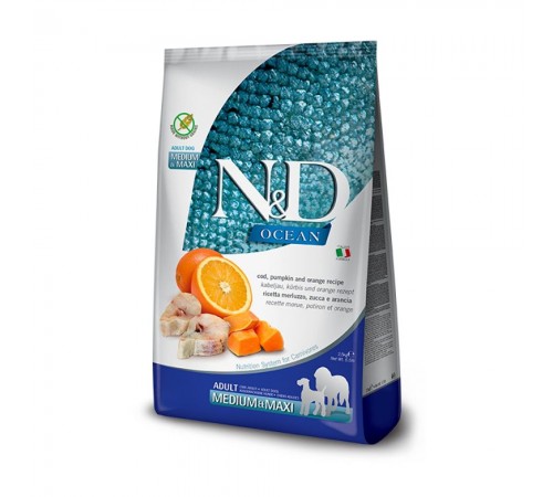 Farmina N&D Ocean Cod, Pumpkin&Orange Adult Medium&Maxi - беззерновий сухий корм з тріскою та апельсином для собак середніх і великих порід, 2,5кг