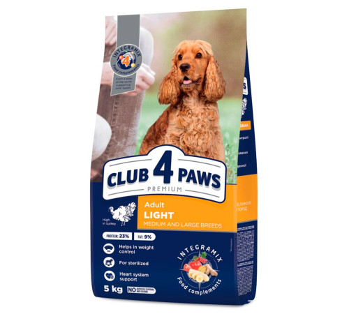 Сухий корм для собак Club 4 Paws Premium Adult Medium & Large Breeds Light 5 кг - індичка