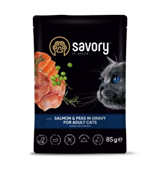 Savory Пауч для Дорослих котів з Лососем та Горошком у Соусі, 85г