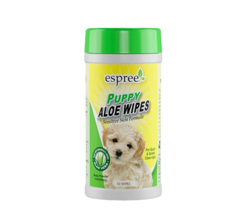 Вологі серветки для цуценят Espree Puppy Aloe Wipes 50 шт - дитяча присипка