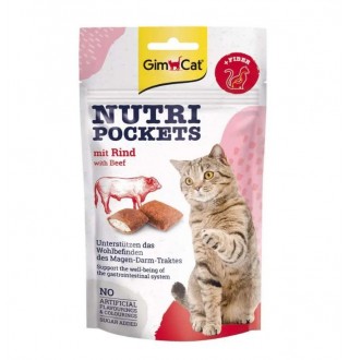 GimCat Nutri Pockets - подушечки з яловичиною та солодом для виведення шерсті у котів, 60г