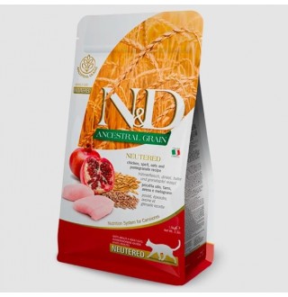 Farmina N&D Low Grain Cat Neutered Chicken Adult – низькозерновий сухий корм з куркою та гранатом для стерилізованих дорослих котів, 300г