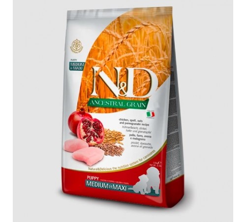 Farmina N&D Low Grain Chicken&Pomegranate Puppy Medium&Maxi – низькозерновий сухий корм з куркою і гранатом для цуценят середніх і великих порід, 12кг
