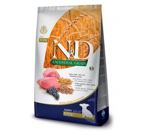 Farmina N&D Low Grain Dog Lamb&Blueberry Puppy Mini - cухий низькозерновий корм для цуценят дрібних порід, з ягням та чорницею, 2,5кг