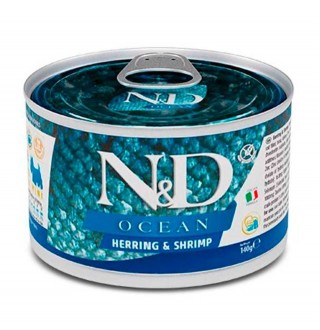 Farmina N&D Ocean Herring&Shrimp Adult Mini – беззерновий консервований корм з оселедцем, тріскою, тунцем і креветкою для дорослих собак дрібних порід, 140г
