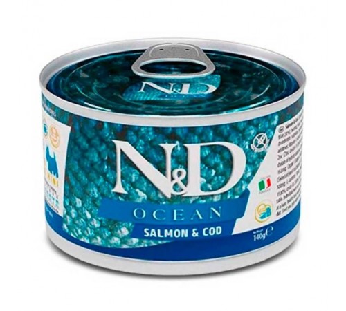 Farmina N&D Ocean Salmon&Cod Adult Mini – беззерновий консервований корм з лососем та тріскою для дорослих собак дрібних порід, 140г