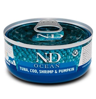 Farmina N&D Ocean Tuna, Cod, Shrimp&Pumpkin Adult Cat - беззерновий консервований корм з тунцем, тріскою, креветок і гарбуза  для котів, 70г