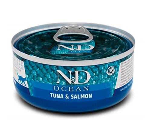 Farmina N&D Ocean Tuna&Salmon Adult Cat - беззерновий консервований корм з тунцем і лососем для котів, 70г