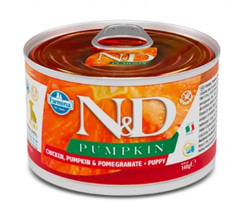 Farmina N&D Pumpkin Chicken&Pomegranate Puppy Mini – беззерновий консервований корм з куркою, гарбузом та гранатом для цуценят собак дрібних порід, 140г