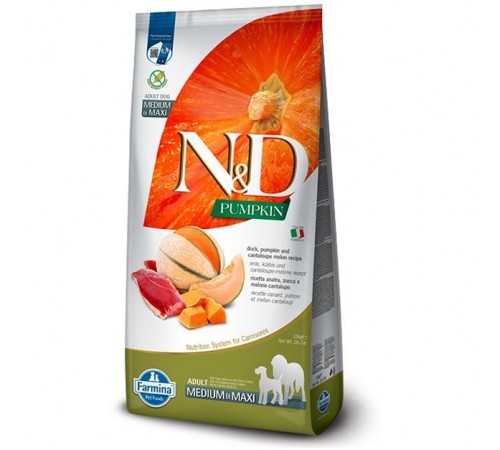 Farmina N&D Pumpkin GF Dog Duck&Cantaloupe Adult Medium&Maxi - беззерновий сухий корм з качкою та динею для собак для дорослих собак середніх і великих порід, 12кг