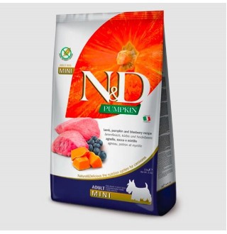 Farmina N&D Pumpkin GF Dog Lamb&Blueberry Adult Mini – беззерновой сухий корм з ягням, гарбузом та чорницею для дорослих собак дрібних порід, 2,5кг