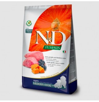 Farmina N&D Pumpkin GF Lamb&Blueberry Puppy Medium&Maxi – беззерновий сухий корм з ягням, гарбузом та чорницею для цуценят середніх і великих порід, 2,5кг