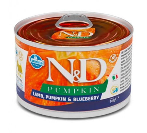 Farmina N&D Pumpkin Lamb&Blueberry Adult Mini – беззерновий консервований корм з ягням, гарбузом та чорницею для дорослих собак дрібних порід, 140г