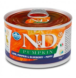 Farmina N&D Pumpkin Lamb&Blueberry Puppy Mini – беззерновий консервований корм з ягням, гарбузом та чорницею для цуценят собак дрібних порід, 140г
